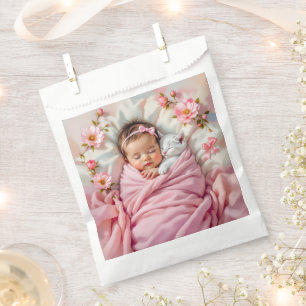 Pink Floral Baby Girl and White Kitten Favour Bags