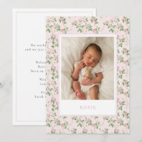 Pink  Floral Baby Girl Birth Announcement card