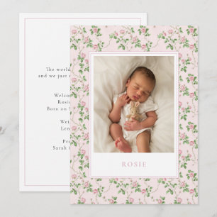 Pink  Floral Baby Girl Birth Announcement card