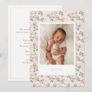 Pink  Floral Baby Girl Birth Announcement card