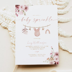 Pink Floral Baby Girl Clothesline Baby Sprinkle Invitation