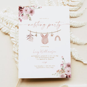 Pink Floral Baby Girl Clothesline Nesting Party Invitation
