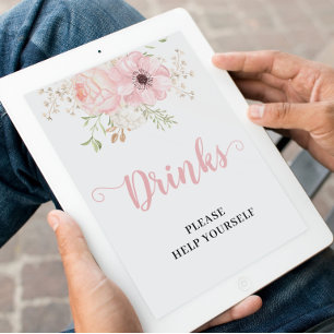 Pink Floral Baby Girl Drinks Baby Shower Sign