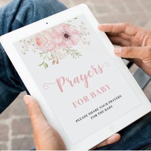 Pink Floral Baby Girl Prayers for Baby Shower Sign