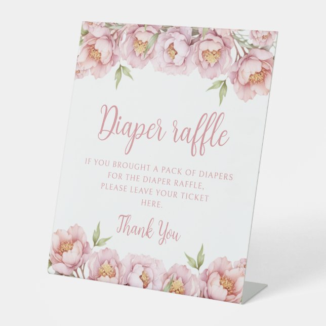 Pink floral baby girl shower diaper raffle sign (Front)