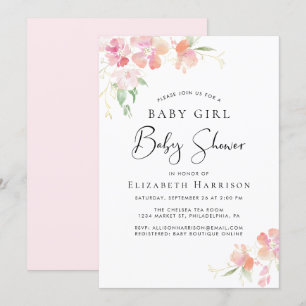 Pink Floral Baby Girl Shower Invitation