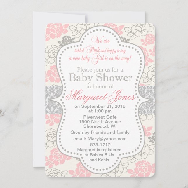 Pink Floral Baby Girl Shower Invitation customise (Front)