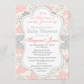 Pink Floral Baby Girl Shower Invitation customise