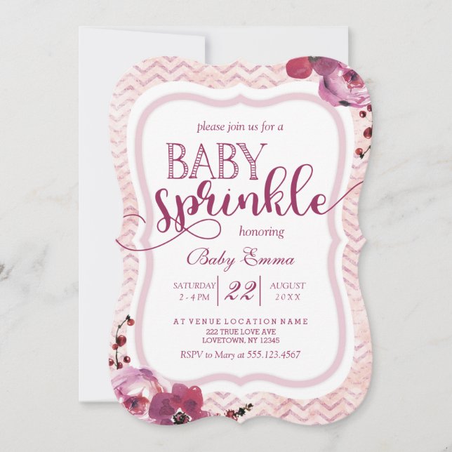 Pink Floral Baby Girl Sprinkle Shower Invitation (Front)