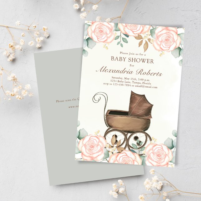 Pink Floral Baby Girl Vintage Shower Template  (Creator Uploaded)