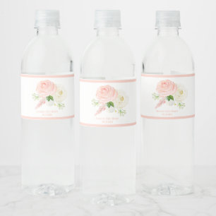 Pink Floral Baby Girl Watercolor Name Baby Shower Water Bottle Label