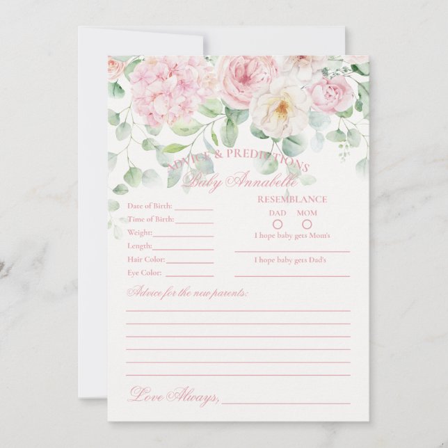 Pink Floral Baby in Bloom Advice for Baby Card (Front)