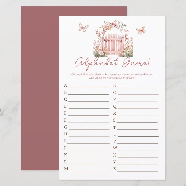 Pink Floral Baby in Bloom Baby Shower Alphabet (Front/Back)