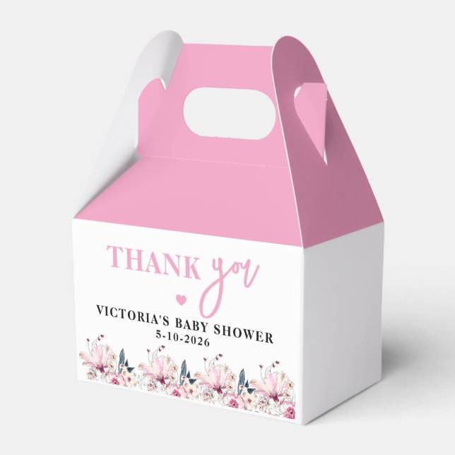 Pink Floral Baby in Bloom Baby Shower Favour Box (Front Side)