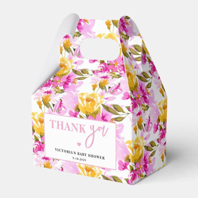 Pink Floral Baby in Bloom Baby Shower Favour Box (Front Side)