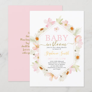 Pink Floral Baby in Bloom Baby Shower Invitation