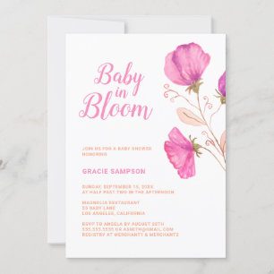 Pink Floral Baby in Bloom Baby Shower Invitation