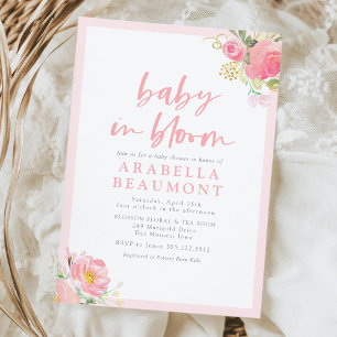 Pink Floral Baby In Bloom Baby Shower Invitation