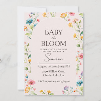 Pink Floral Baby in Bloom Baby shower Invite 