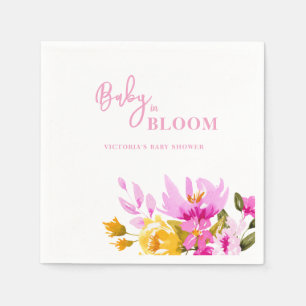 Pink Floral Baby in Bloom Baby Shower Napkin