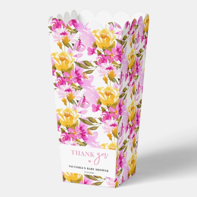 Pink Floral Baby in Bloom Baby Shower Popcorn Favour Box (Front)