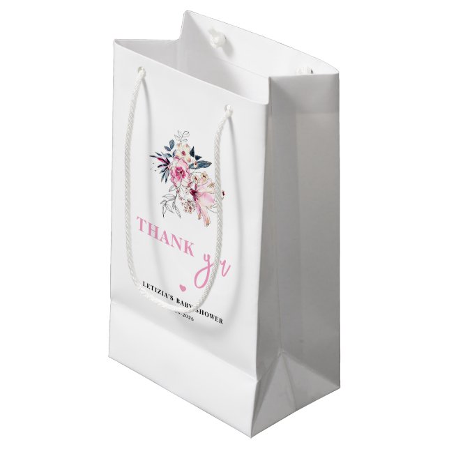 Pink Floral Baby in Bloom Baby Shower Small Gift Bag (Front Angled)