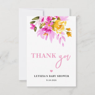 Pink Floral Baby in Bloom Baby Shower Thank You Card