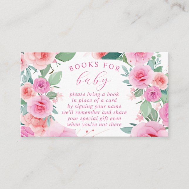 Pink Floral Baby in Bloom Books for Baby Enclosure Card (Front)