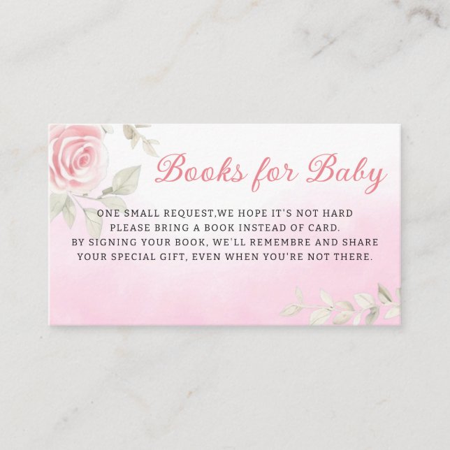 Pink Floral Baby in Bloom Books for Baby Shower Enclosure Card (Front)