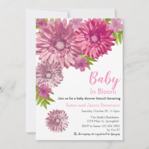 Pink Floral Baby In Bloom Brunch Shower Invitation