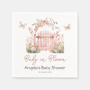 Pink Floral Baby in Bloom Butterfly Baby Shower Napkin