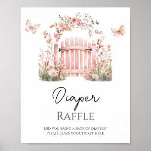 Pink Floral Baby in Bloom Butterfly Diaper Raffle  Poster