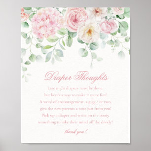 Pink Floral Baby in Bloom Diaper Thoughts Shower Poster