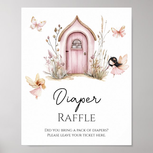 Pink Floral Baby in Bloom Fairies Diaper Raffle  Poster (Front)