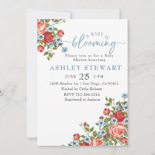  Pink Floral Baby in Bloom Girl Baby Shower  Invitation