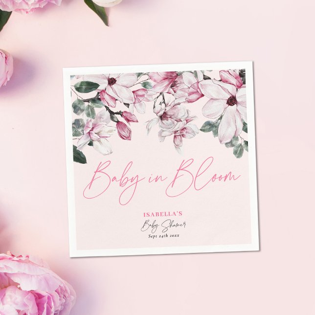 Pink Floral Baby In Bloom Girl Baby Shower Napkin (Creator Uploaded)