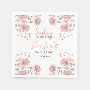 Pink floral baby in bloom girl shower paper napkin