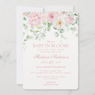 Pink Floral Baby in Bloom Hydrangea Baby Shower Invitation