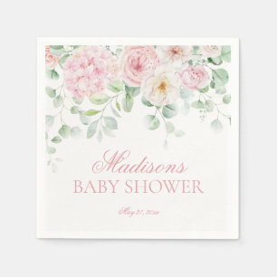 Pink Floral Baby in Bloom Hydrangea Baby Shower Napkin