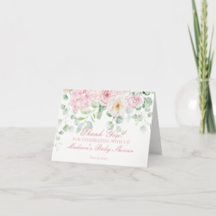 Pink Floral Baby in Bloom Shower Thank You Card 