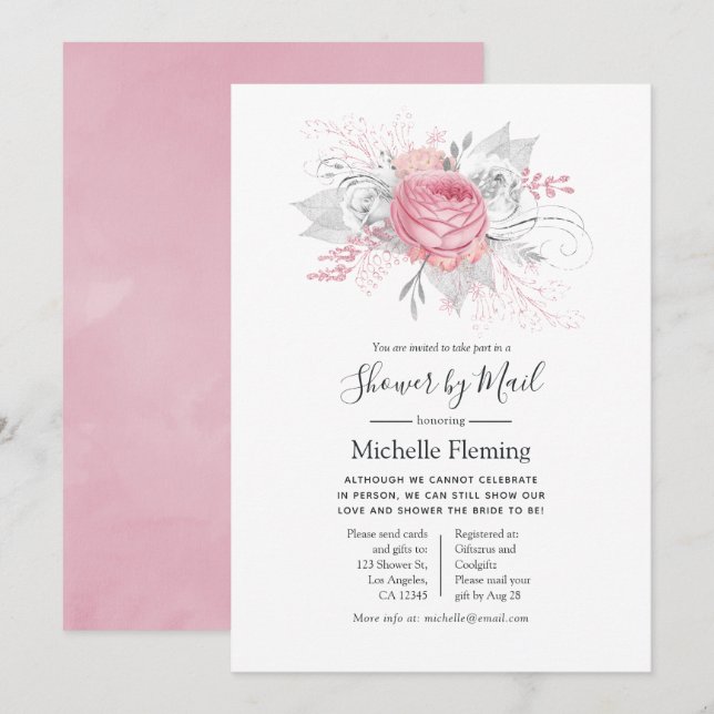 Pink Floral Baby or Bridal Shower by Mail Invitation (Front/Back)