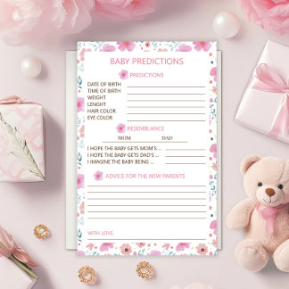 Pink Floral Baby Predictions and Advice Stationery