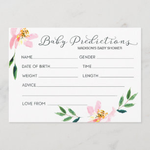 Pink Floral Baby Predictions Baby Shower Card