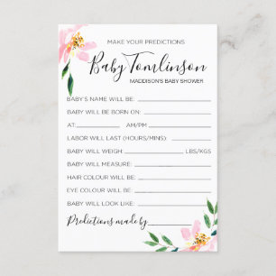 Pink Floral Baby Predictions Baby Shower Game Card