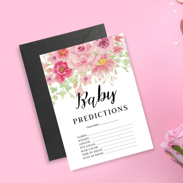 Pink Floral Baby Shower Baby Predictions Game Card (Creator Uploaded)