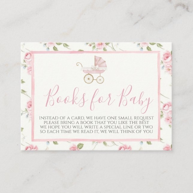 Pink Floral Baby Shower Book Request Card (Front)