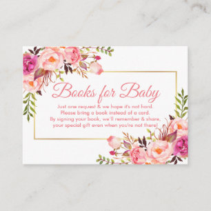 Pink Floral Baby Shower Books for Baby Card