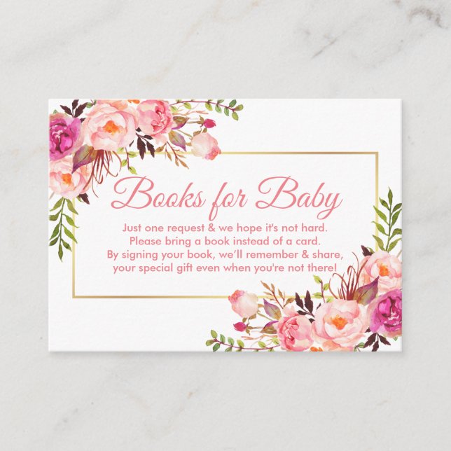 Pink Floral Baby Shower Books for Baby Card (Front)