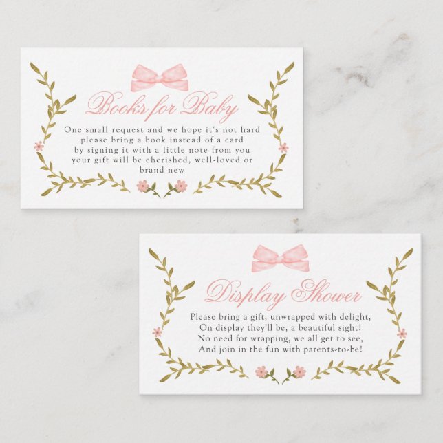 Pink Floral Baby Shower Books for Baby Display Enclosure Card (Front/Back)