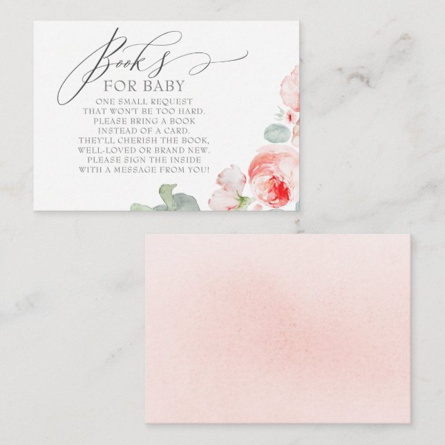 Pink Floral Baby Shower Books For Baby Enclosure Card (Front/Back)